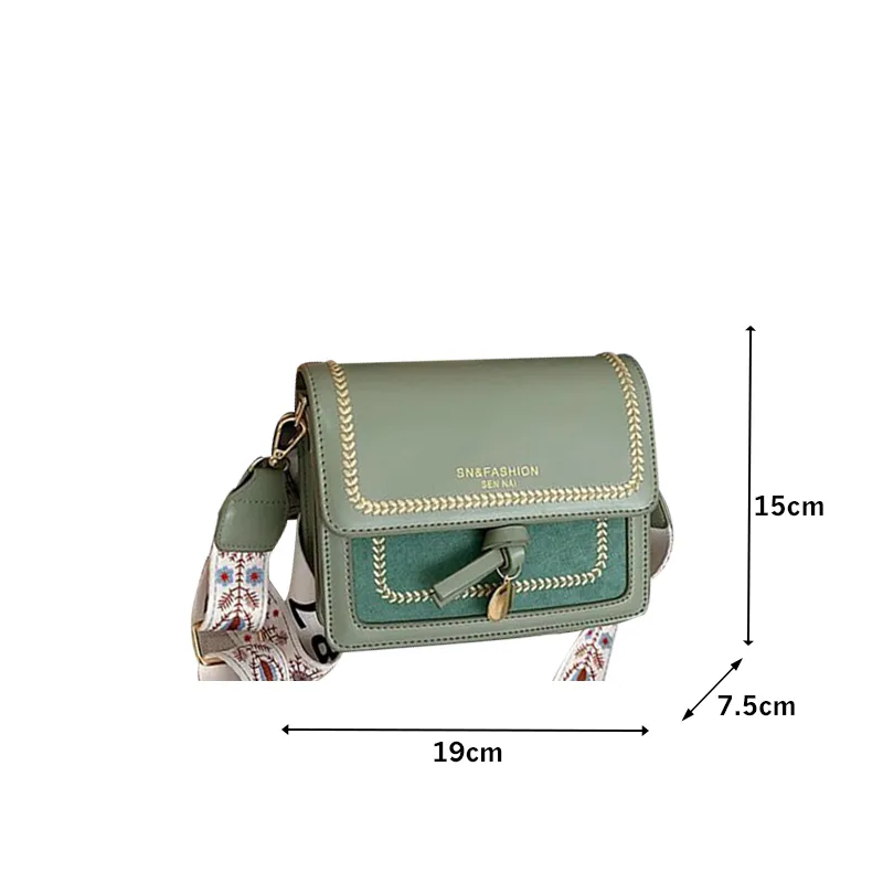 New Women Suede Square Shoulder Bags With Nylon Flower Wide Strap Leather Messenger Handbags Sweet Fashion Vintage For Spring