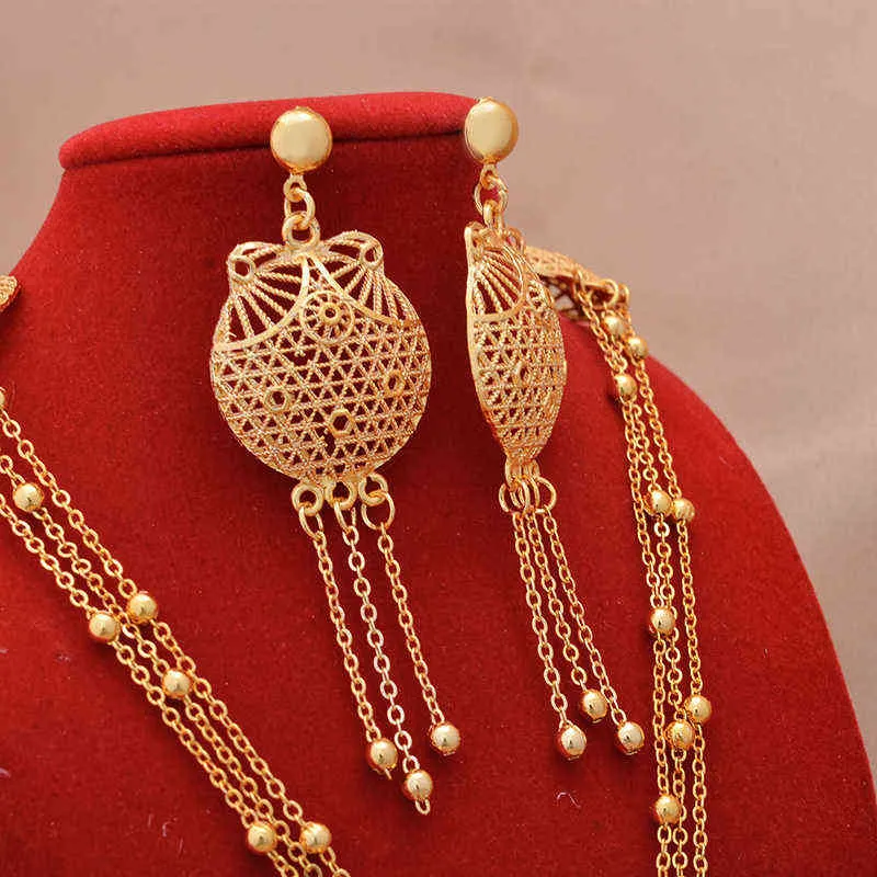 Dubai smycken sätter 24k guldpläterad lyx afrikanska bröllop gåvor brud armband halsband örhängen ring smycken set för kvinnor 2113135809