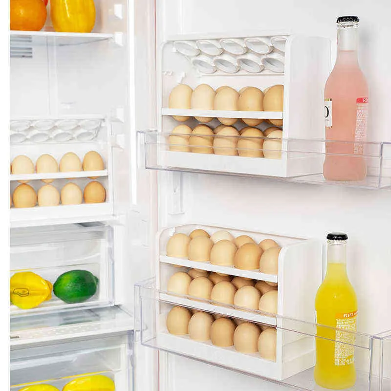 Ménage Flip Boîte À Oeufs Réfrigérateur Oeuf Boîte De Rangement Ménage Cuisine Rack Outil pour Aliments Garder Frais 211110