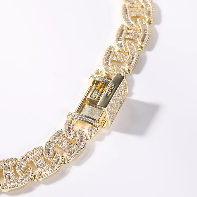 Uwin 17mm schwere Miami Baguette Zirkon Halsketten für Männer Euro out kubanische Link-Kette AAA cz Prong-Einstellung Halsketten Hip Hop Schmuck 220218