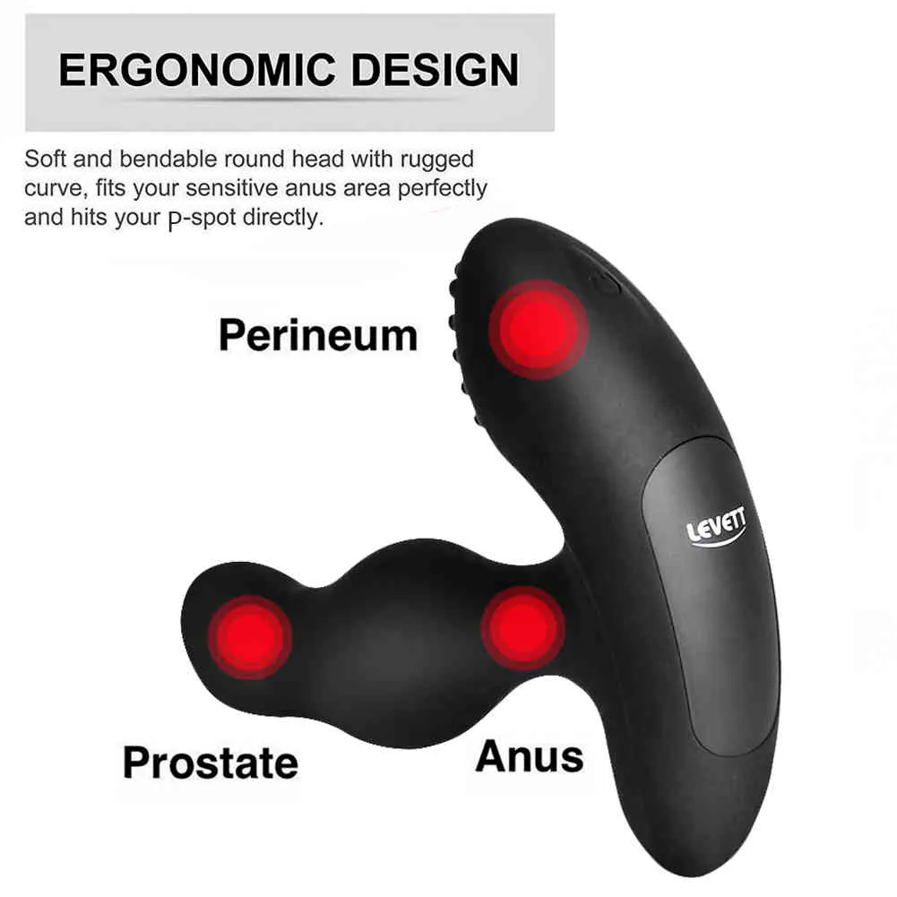 Levett Men Prostaat Massager Siliconen Buttplug Anal Vibrator Roterende stimulator Man Sekspeelt voor mannen Paren Juguetes Eroticos Y3069235