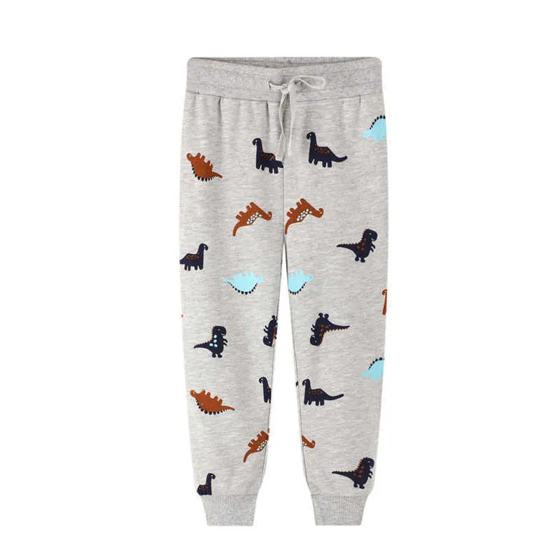 Jumping Meters Pantalons de survêtement avec animaux Imprimer Harm Dinosaures Cordon Bébé Pantalon long Pantalon pour hiver Automne Garçons Fille 210529