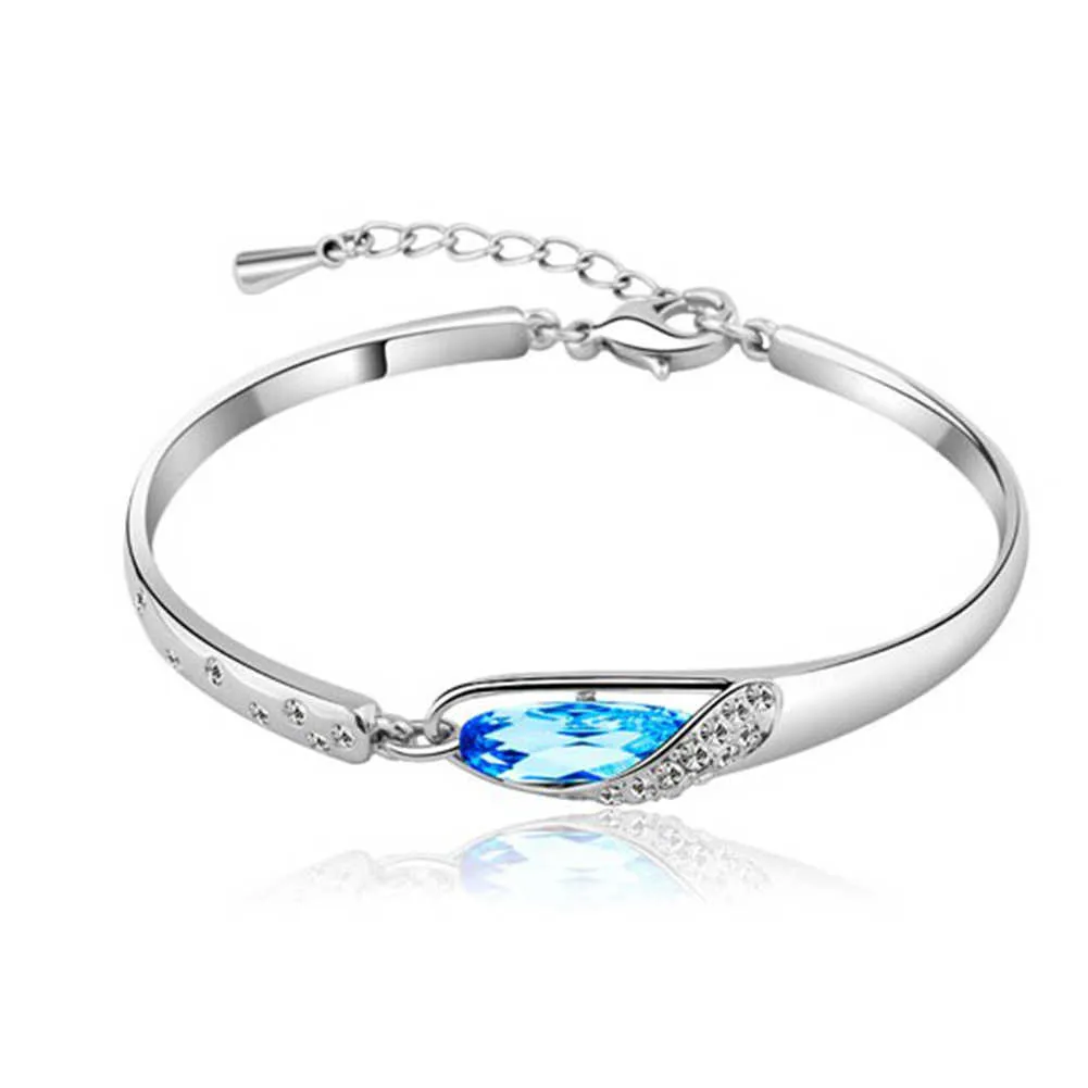 2021New Fashion Bangle Armband Gift New Fashion Women Ocean Blue Crystal Rhinestone Fine Smycken Ny Q0717