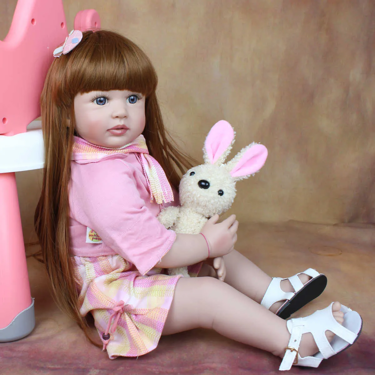 60 CM Silicone Reborn Toddler Doll Toy Realistico 24 pollici Vinile Capelli lunghi Princess Babies Alive Bebe Dress Up Girl Regalo di compleanno Q0910