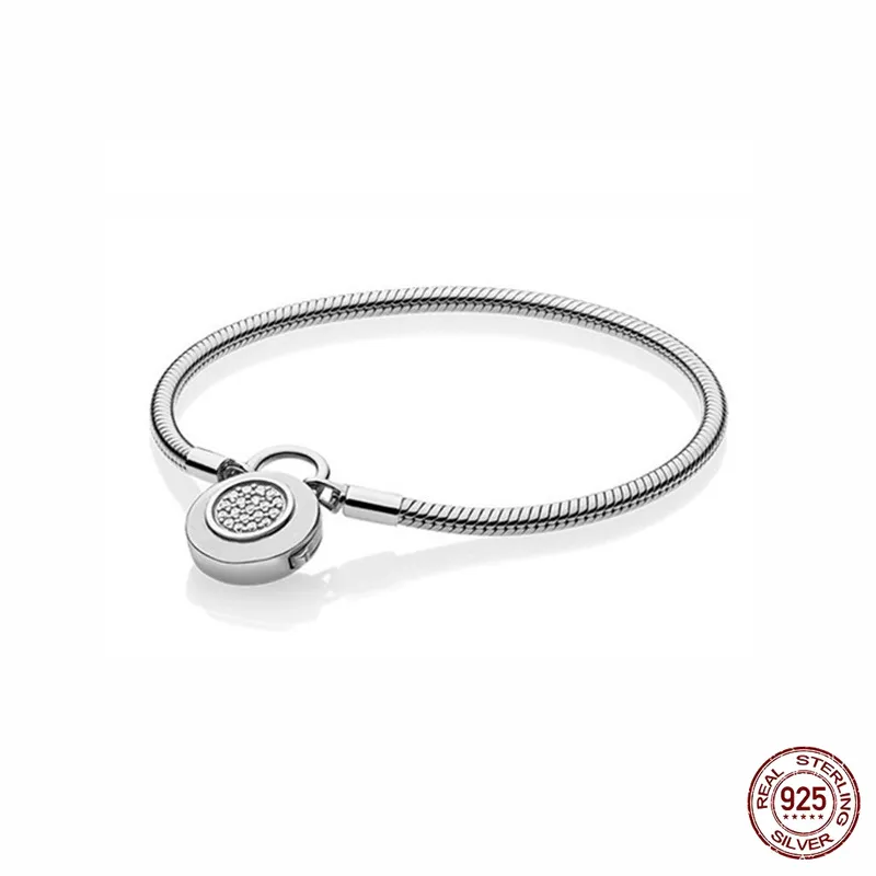 Klasyczna Love Lock 925 Silver Fit Original Pandora Charms Moda Snake Bone Chain Bransoletka Koraliki DIY Akcesoria