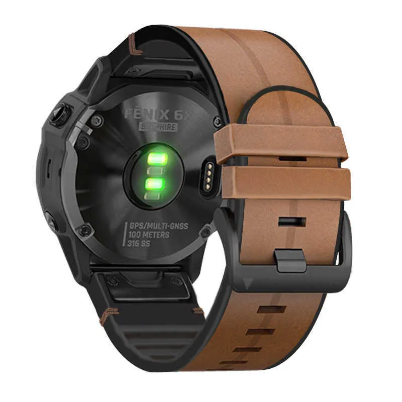 22 26 mm Quickfit Watch Strap pour Garmin Fenix 6 6x Pro 5x 5 Plus 3HR 935 945 S60 GÉNINCE CUIR SILICONE Watch Wristband H093345740