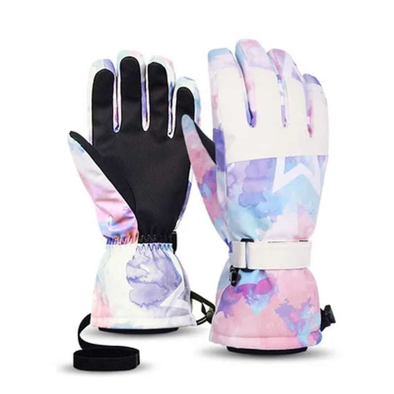 Gants de ski de snowboard d'hiver pour hommes en cuir PU écran tactile antidérapant imperméable moto cyclisme polaire gants de neige chauds femmes H1022