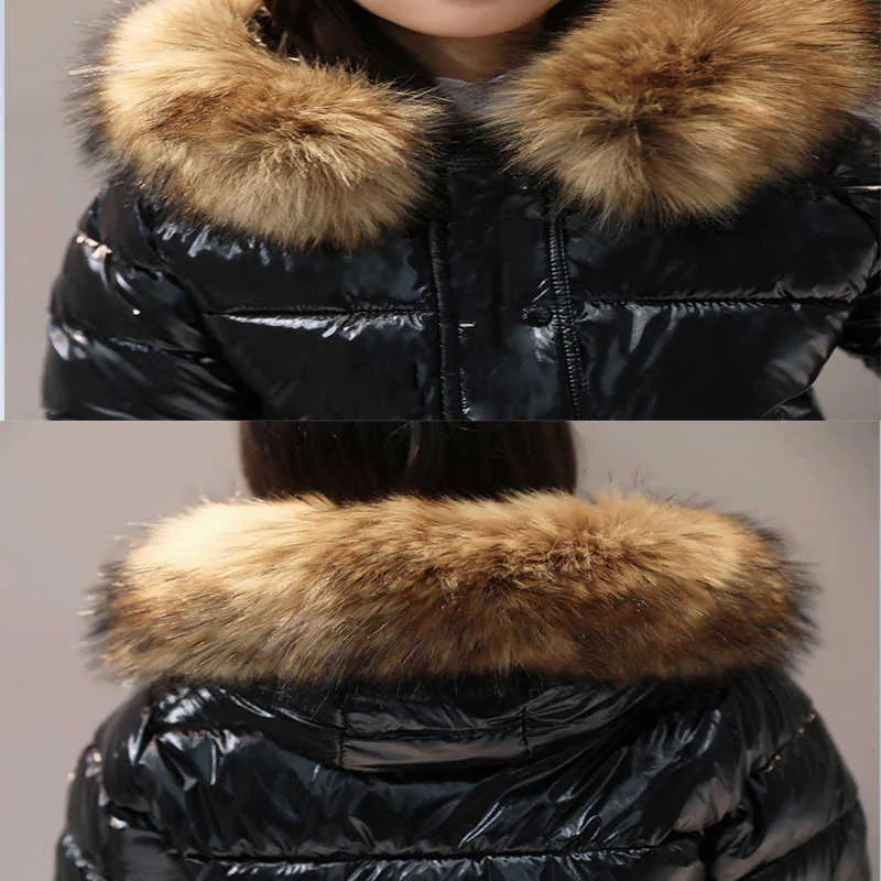 Giacca invernale da donna nera di moda di marca Cappotto impermeabile in pelliccia grande Parka femminile Giacca lucida Capispalla corto 211013