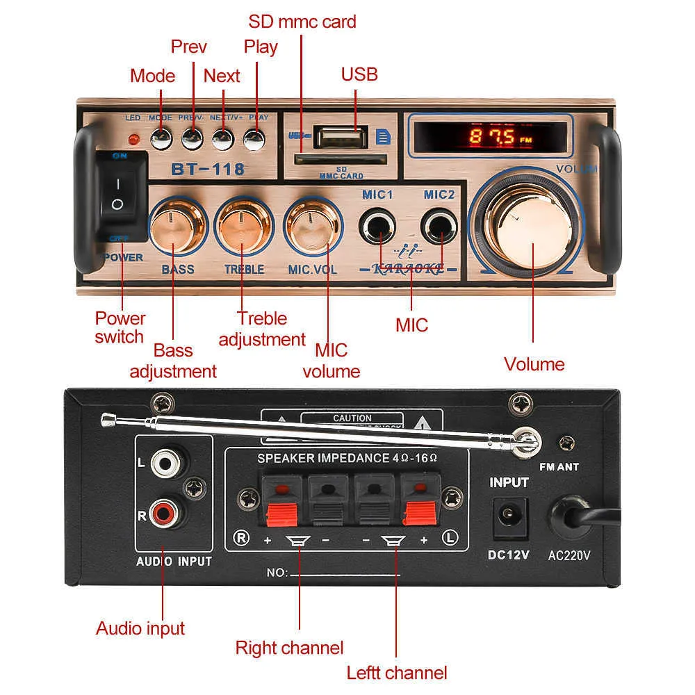 HIFI LCD DIGITAL BLUETOOTH OパワーアンプカーベースベースホームシアターアンプアンプレーブルコントロールサポートFM USB SD1969802