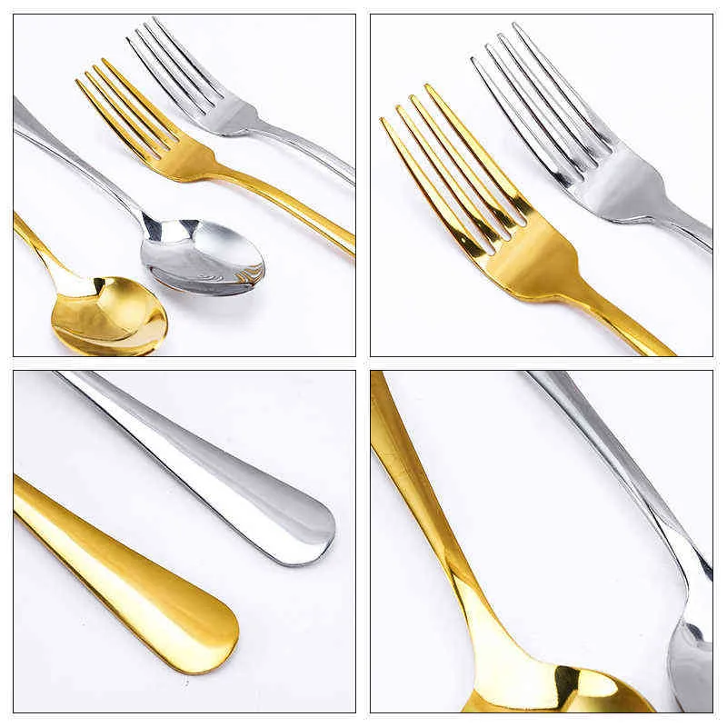 24 قطعة / المجموعة المقاوم للصدأ السكاكين أواني الطعام الذهبي الجدول 24 أجزاء المطبخ أدوات المائدة ملاعق الشوك 211228