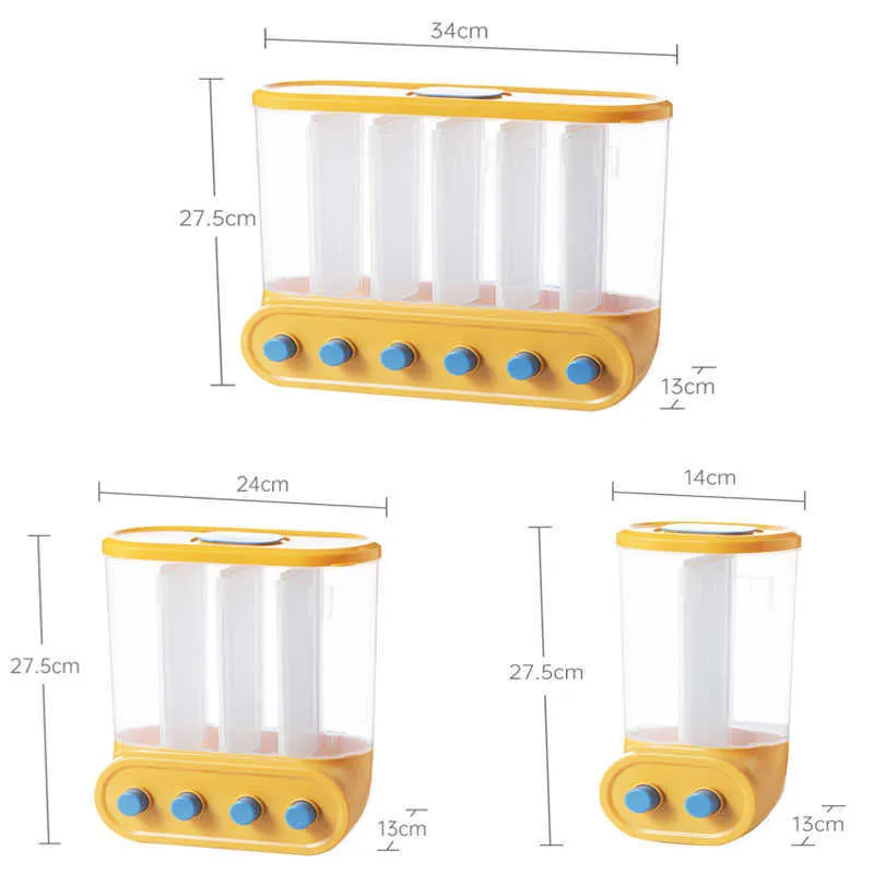 Dispensador de cereais montado na parede, recipientes de armazenamento de alimentos para cozinha, grãos de arroz, transparentes, frascos selados separados 2111102852