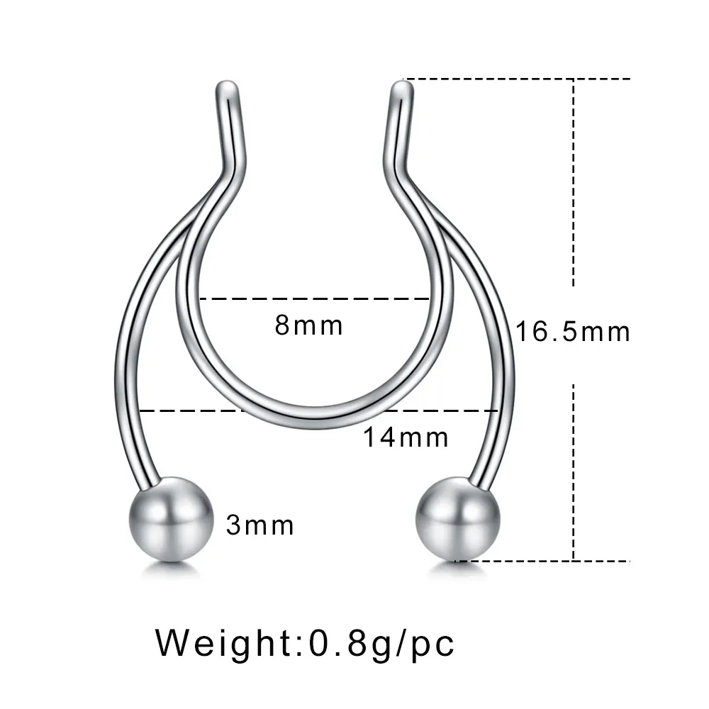Ny rostfritt stål Fake Nose Ring Studs Hoop Septum Ringar Färgglada Mode Kropp Piercing Smycken