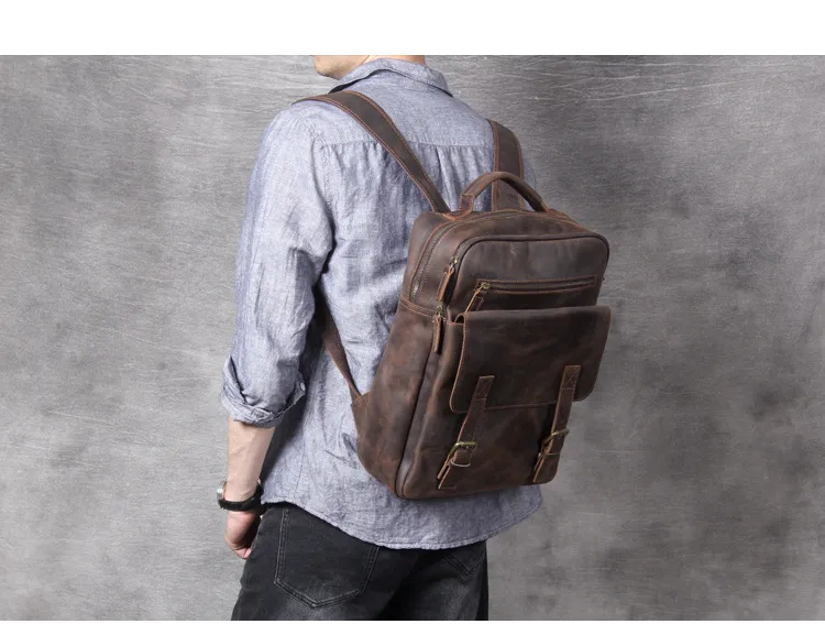 Nowy Crazy Horse LeatherbackPack Mężczyźni Torba Na Ramię Laptop Plecak Mężczyzna Torba Podróżna SchoolBag Handmade First Layer Cowhid