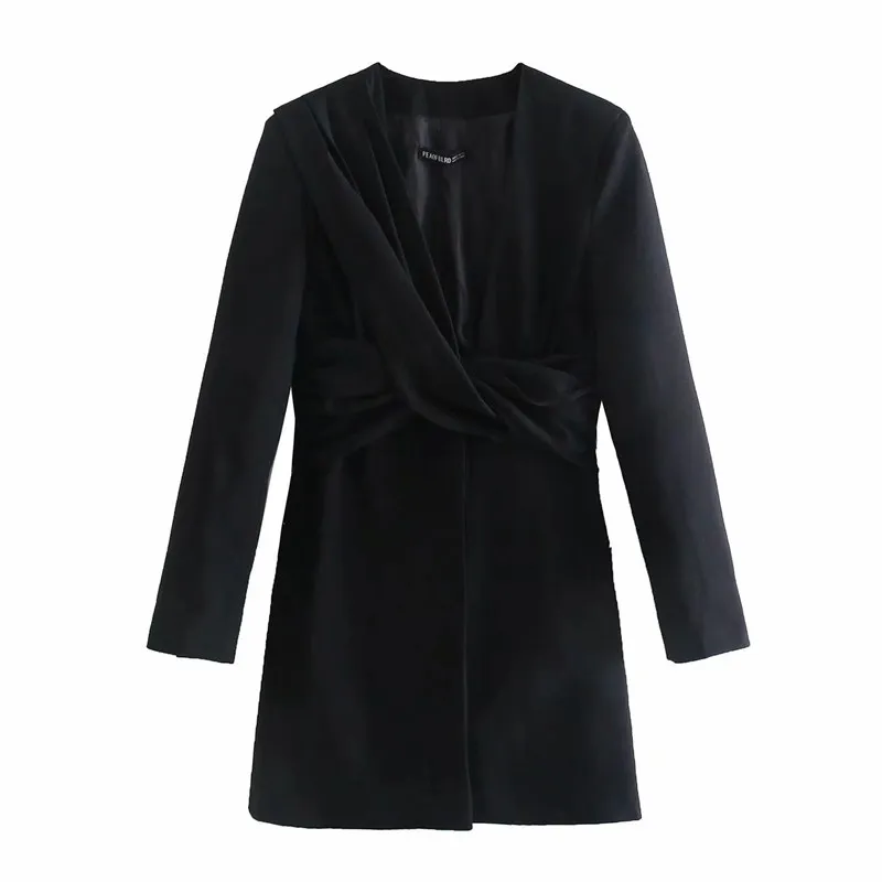 Rose Mini Blazer Robe Femmes Élégant Noeud Type À Manches Longues Noir Robes Courtes Dames Bureau Porter Femme 210519