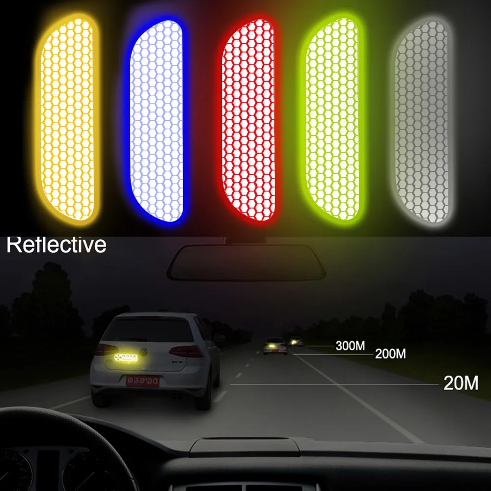 4 st / set bil reflekterande klistermärken Varningstejp reflekterande remsor auto dörrhjul ögonbryn klistermärke dekal säkerhetsmark bil-styling