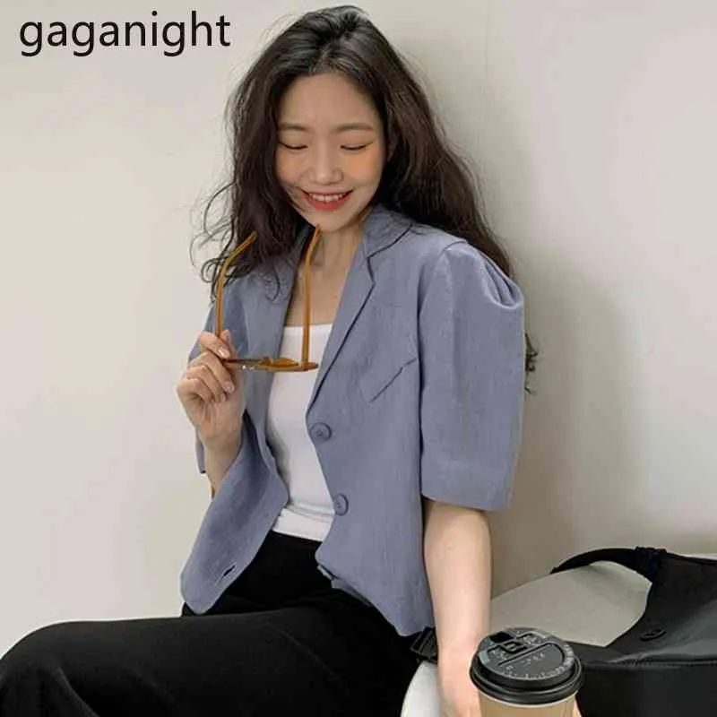 Gaganight Femmes Vintage Lâche Blazer À Manches Courtes Bureau D'été Dame Blazers Occasionnels Manteau Mince Tout Match Dropship Blazers 210519