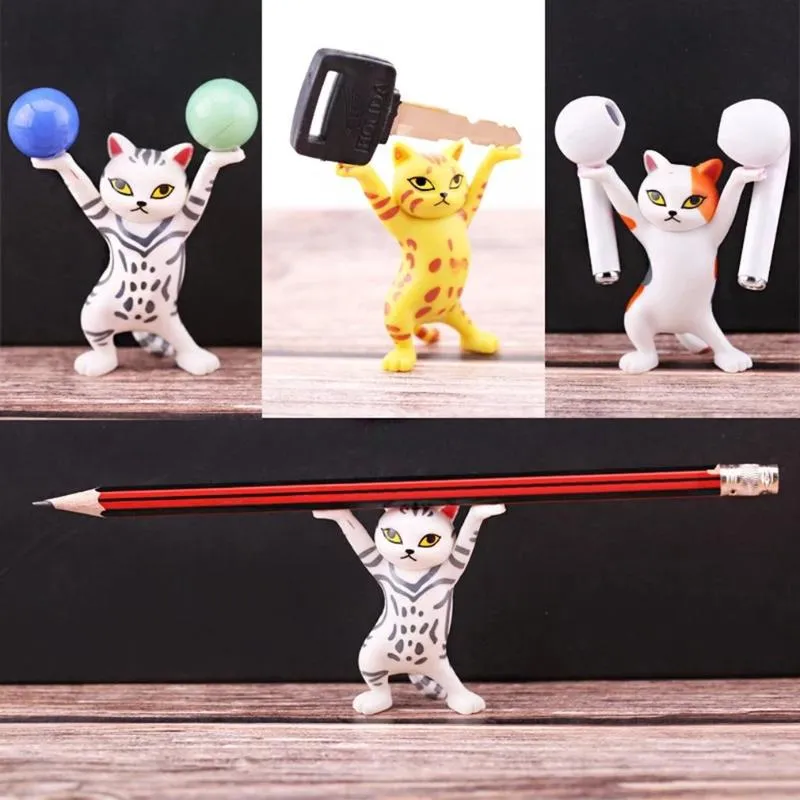 Objetos decorativos estatuetas caneta titular dança gato fone de ouvido suporte ins desktop display bonito boneca artesanal decoração crianças adulto 208x