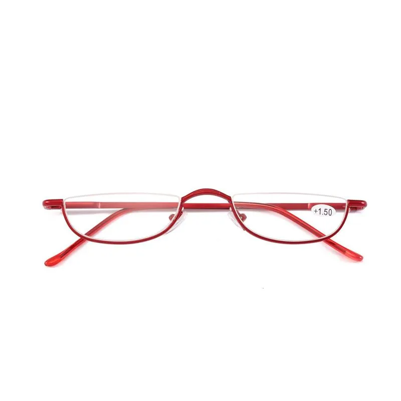 Lunettes de soleil Lunes de lecture des yeux de chat Femmes hommes Metal Half-Frame Eyeglasse Presbype Femelle Hyperopie Semi-monnaie Spectacles 322G