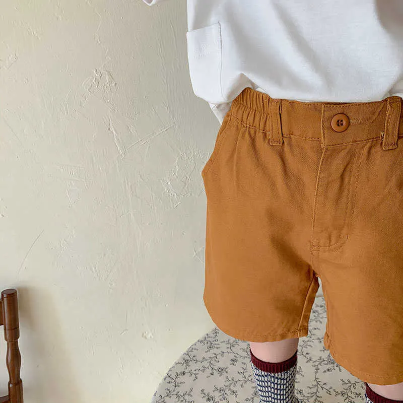 MILANCEL Summer Kids Pants Solid Cotton Shorts Elastic Waist Casual Children Clothes 210723