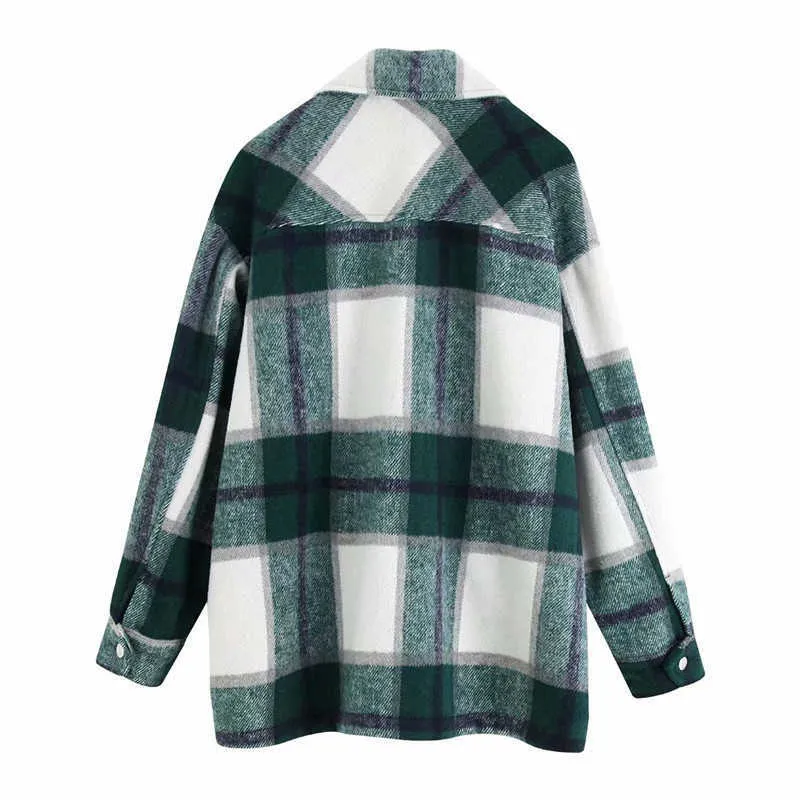 Dames surdimensionné automne hiver Plaid veste femmes manteau décontracté Vintage poche haute qualité chaud pardessus manteaux femmes hauts 211014