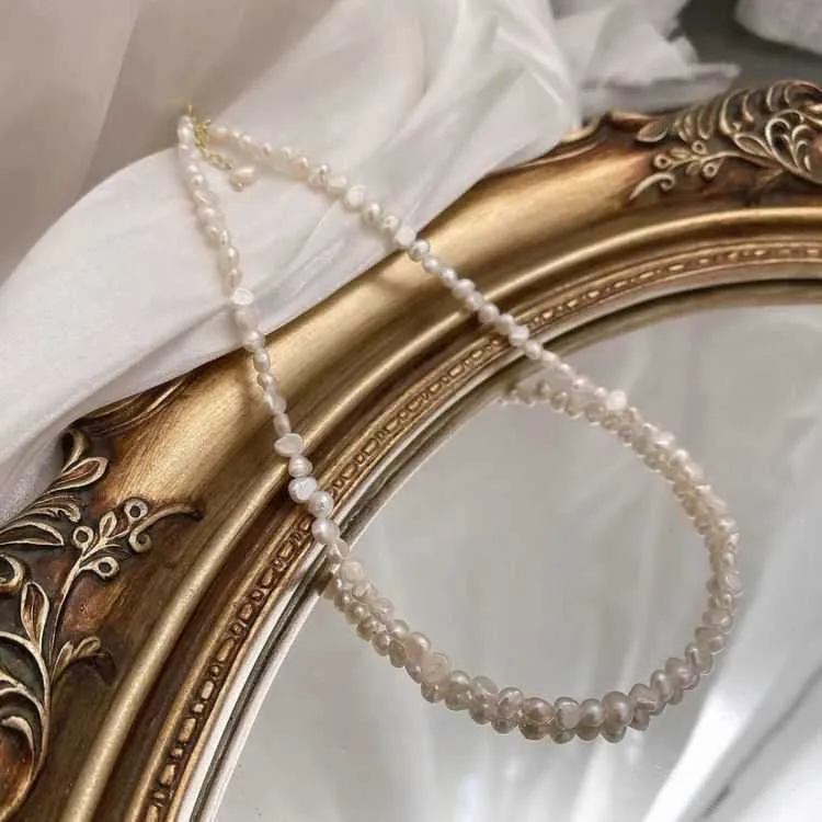 2021New Vintage Irregular Pearl Jewelry Gold Plated Chunky Link Chain Layered Halsband för Women Ladies Pearl Necklace P08097379811