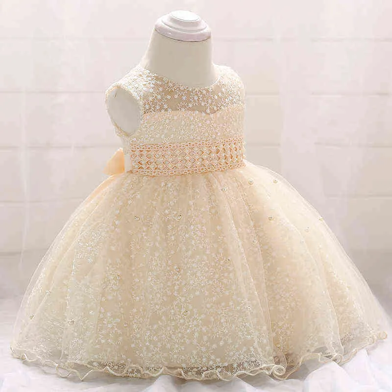 Dziewczynka Frezowanie Szampan Tulle Christening Princess Maluch Urodziny Party Ball Suknia Sukienka Noworodka Dzieci Chrzest 1 Lata G1129