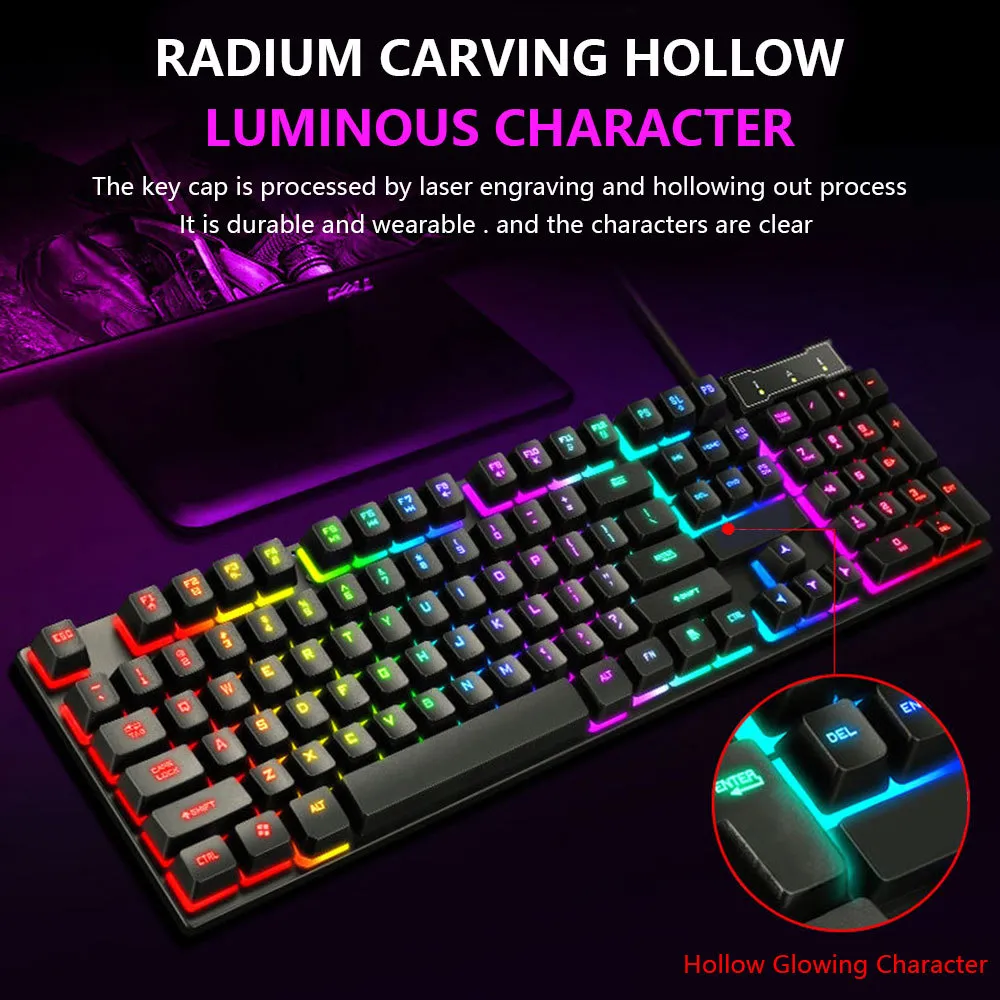 Mechaniczny TF200 Rainbow USB Ergonomiczny PC Gaming PC Laptop Kolorowe podświetlenie Klawiatura