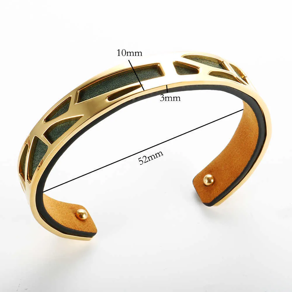 Fashion Punk Rock Four Color Leather Bracelets Men's Cuff Bangles Vintage Gold Color Stainless Steel Charm Jewelry Accessories Q0719