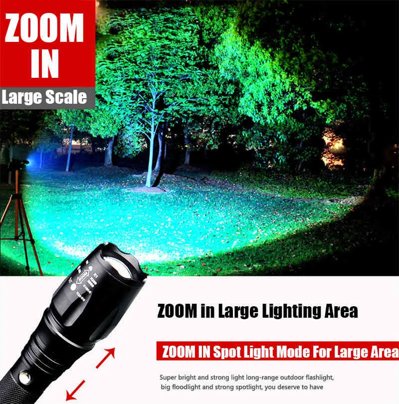 2021 En Yeni 100000 Lümenler En Güçlü LED El Flashlight Zoom 5 Mod Torçlu Taktik El Feneri Şarj Edilebilir El Lambası Avcılık 23540242