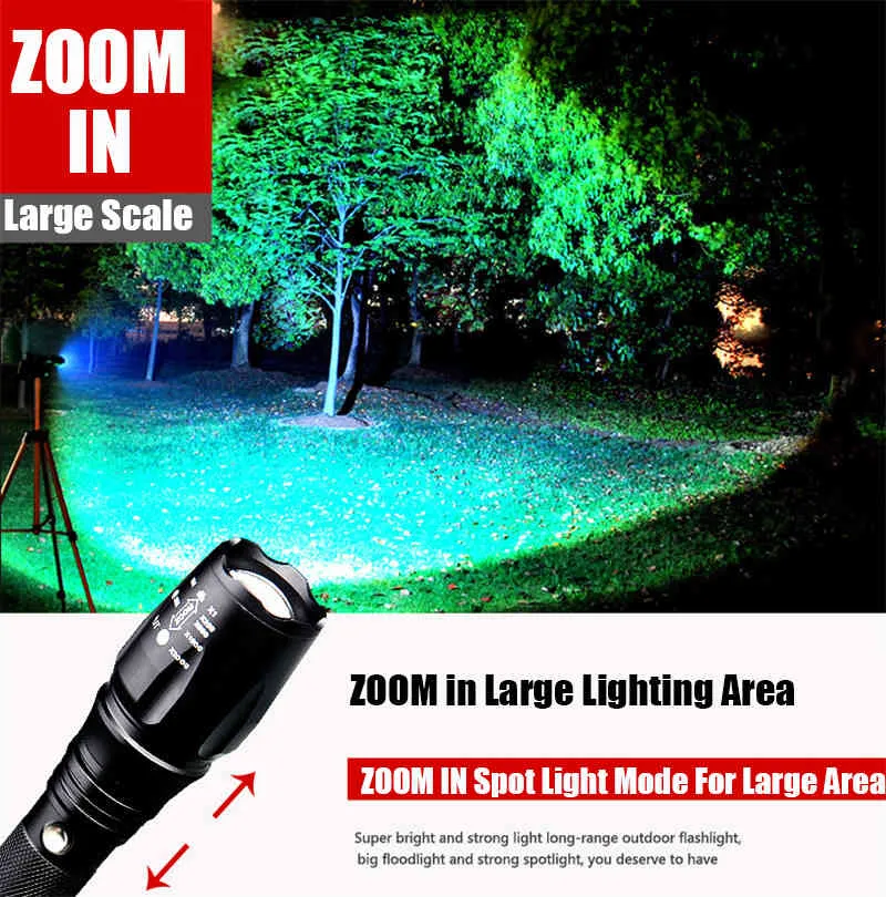 2021 La plus récente lampe de poche LED la plus puissante de 100 000 lumens Zoom 5 modes Torche Lampe de poche tactique Lampe à main rechargeable pour la chasse 25011890