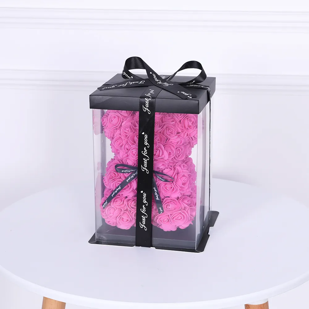 25cm ursinho de peluche subiu com caixa coração vermelho flor artificial decoração presentes para mulheres dia dos namorados dia materna suprimentos 210317