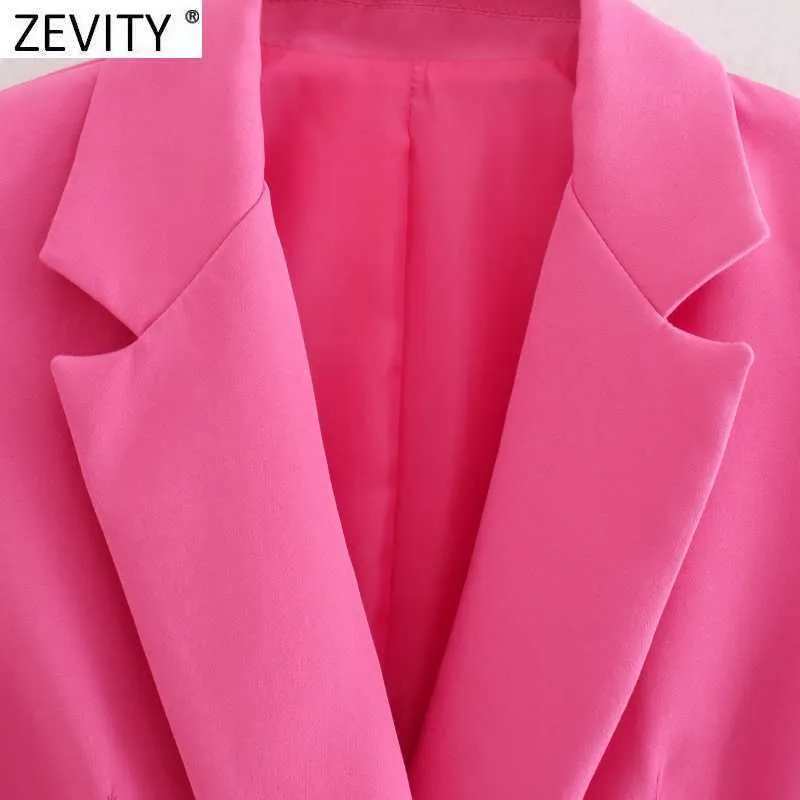 Zevity femmes doux solide col rabattu court ajustement Blazer manteau bureau dame affaires costumes femme Chic haut court CT740 210927