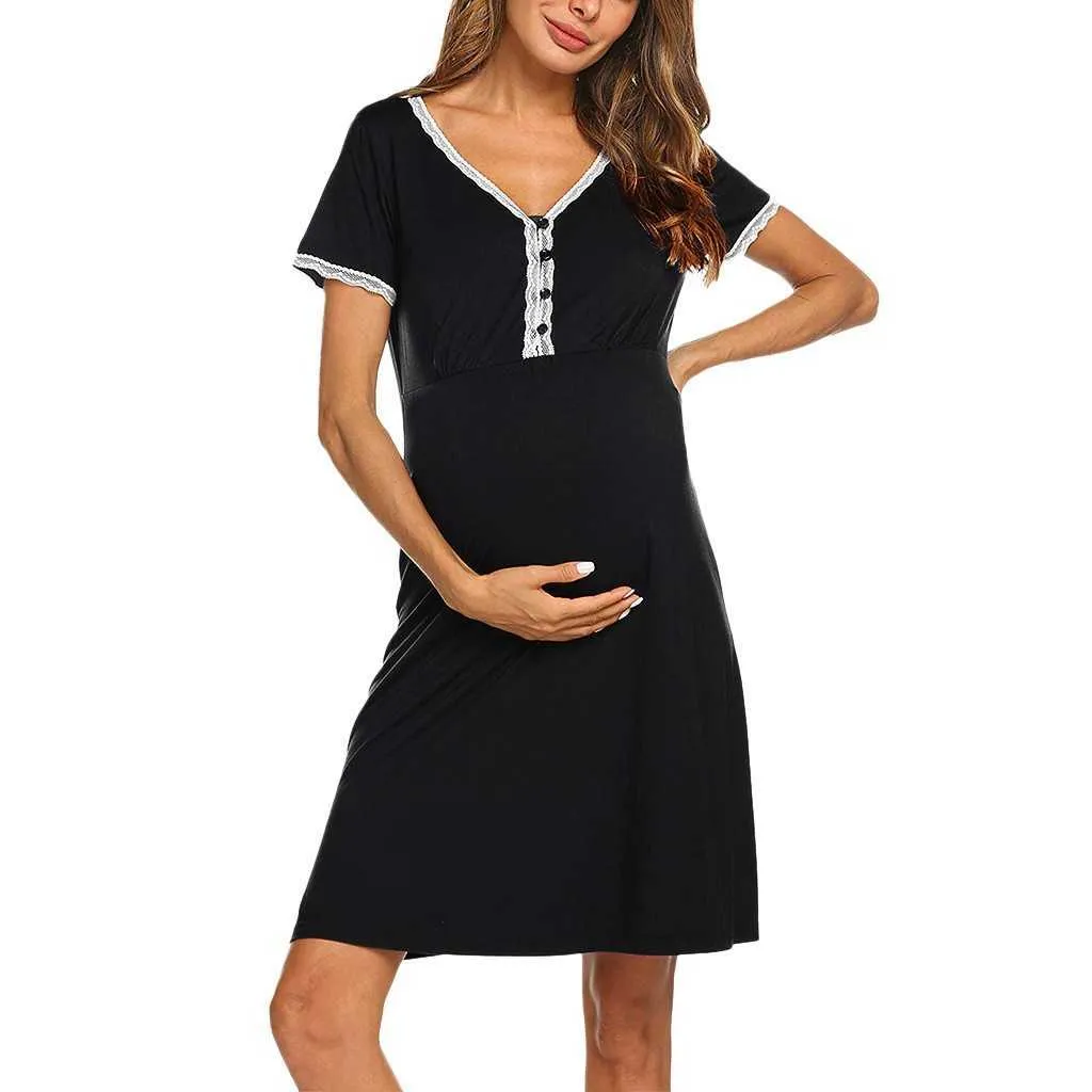 Robes de maternité pour femmes, robe droite d'allaitement à manches courtes, chemises de nuit d'allaitement, vêtements pour mère, tenue quotidienne pour la maison, L3