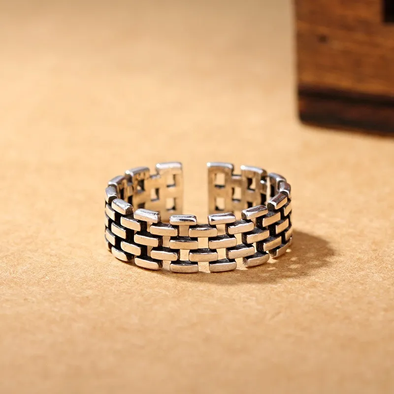 Retro Hollow Silver Chain Band Rings Ring Ring Ring Jewelry Fashion Forwing Fomen Men Will and Sandy