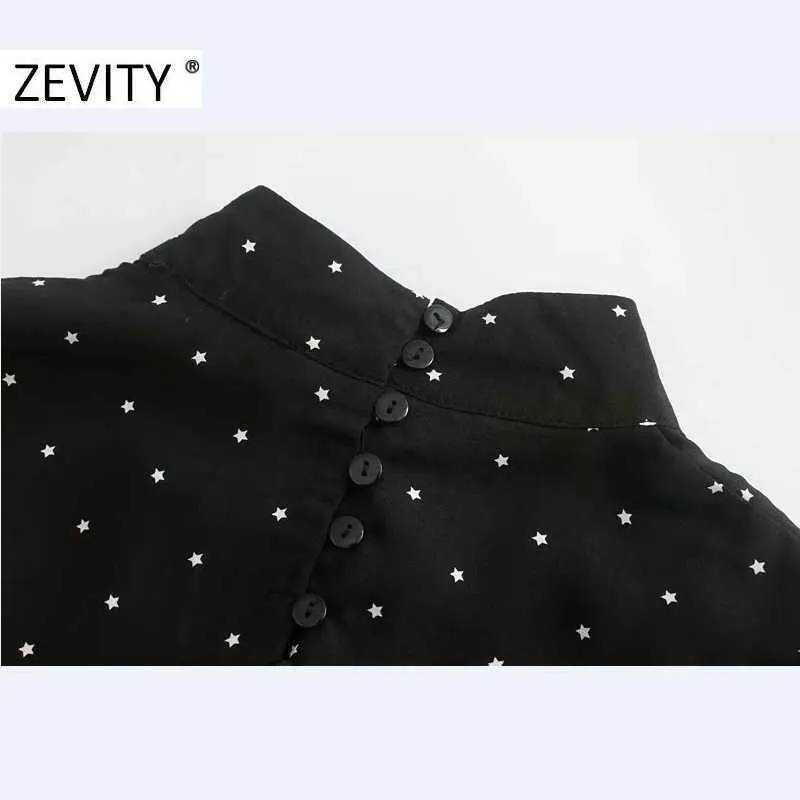 Zevity femmes mode col montant étoiles imprimer décontracté une ligne robe mi-longue bureau dames à manches longues boutons arrière Vestido DS4582 210603