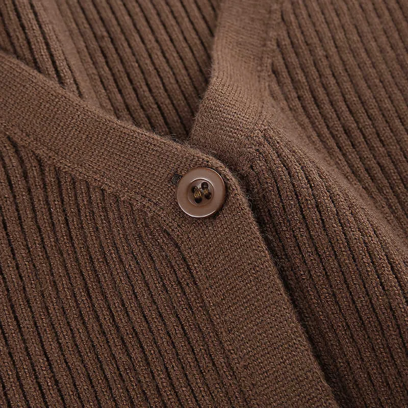 Rockmore Tröja Knitwear Kvinnor Höst Långärmad V Neck Strikta Cardigans harajuku Koreanska Brown Crop Tops Solid Outwear 211018