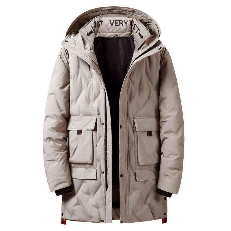 Varumärke Vinter 90% Vit Duck Down Jacket Män Lång Parkas Högkvalitativ Hooded Warm Vattentät Nedrockar För Män Black Outwear 211206