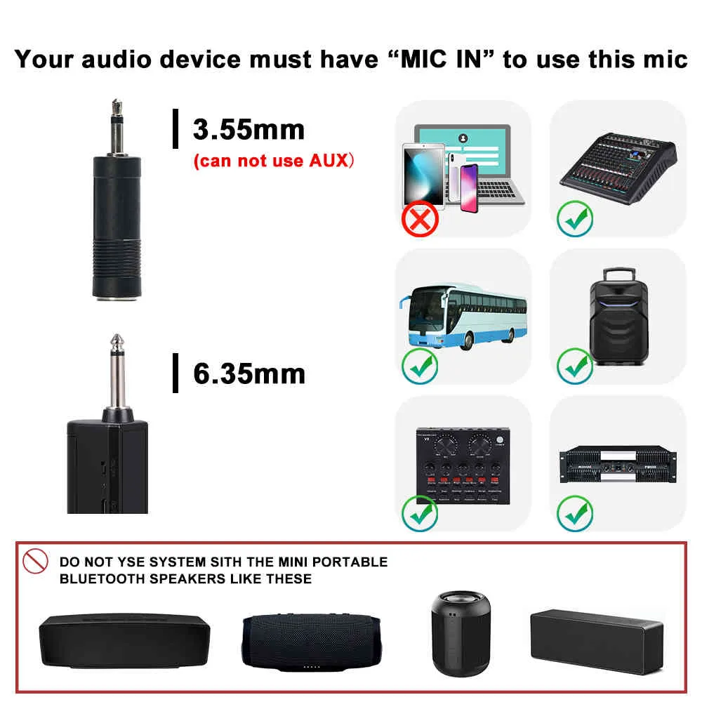 BOMGE VHF 3.5mm 6.35mm Microphone sans fil micro portable mégaphone avec Mini récepteur haut-parleur karaoké KTV discours