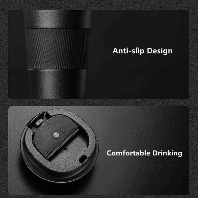 380 ml / 510 ml double tasse thermos à café en acier inoxydable avec étui anti-dérapant voiture fiole à vide voyage bouteille isolée 211029