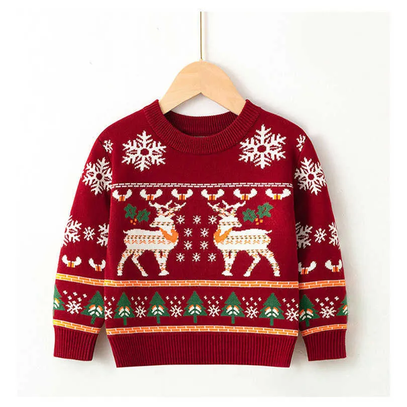 Christmas Children Sweaters Clothes Knitted X-mas Girls Boys Sweater Pullover Cotton Toddler Kids Pullover Bottoming Knitwear Y1024