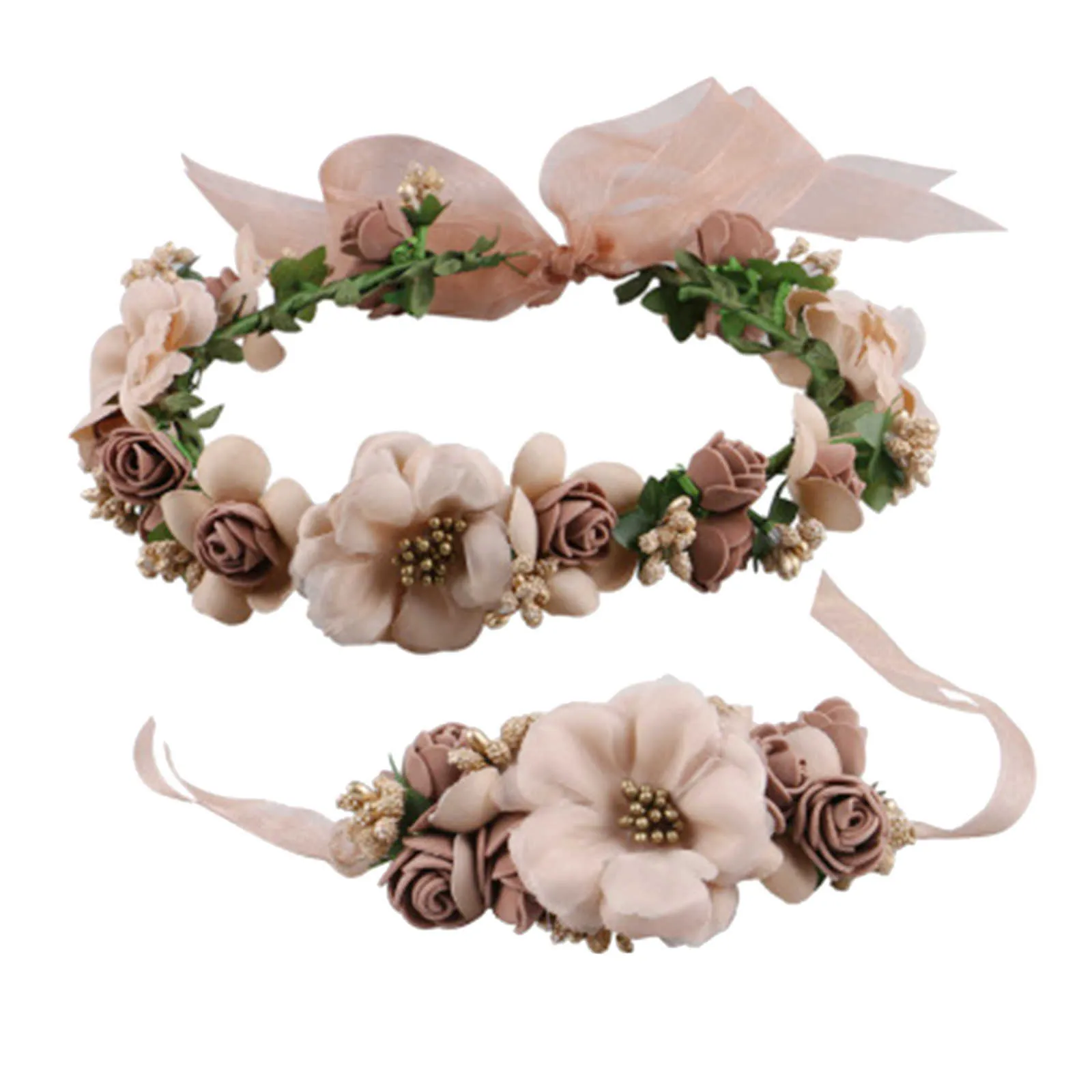 Guirlande de fleurs artificielles mariée femmes couronne de fleurs bande de cheveux mariage bandeau floral guirlande ruban fille accessoire de cheveux 26 # Q0812