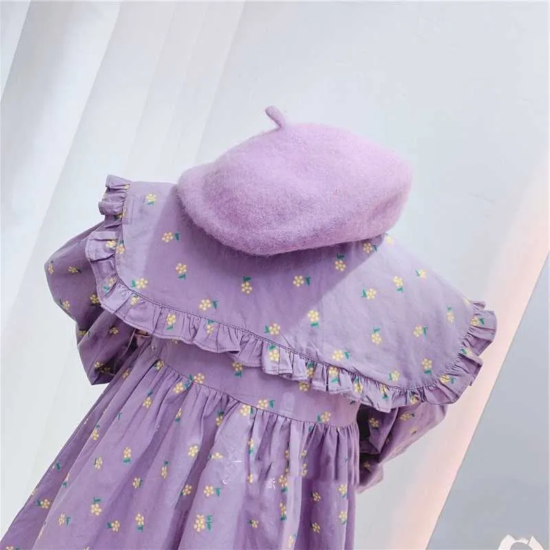 Automne Filles Robe Enfants Vêtements Bébé Enfants Country Style Floret Col Plissé À Manches Longues Princesse Pour 210625