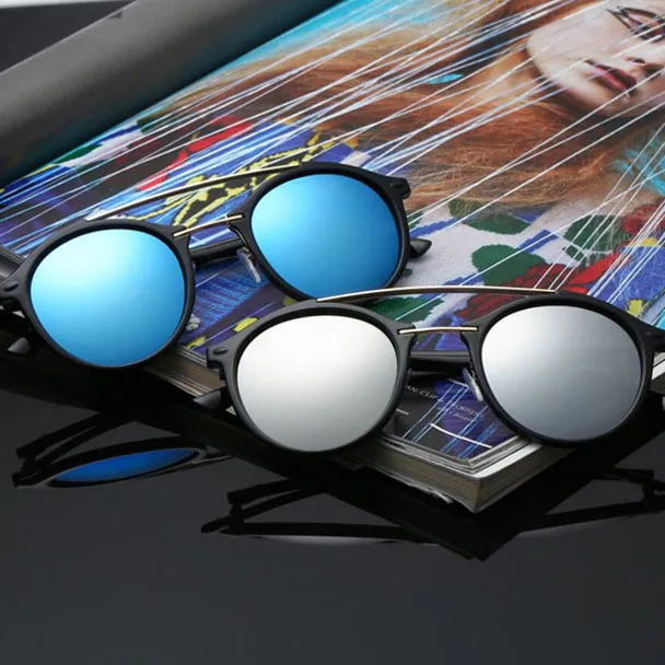 Vintage Dubbele Brug Ronde Zonnebril Vrouwen Mannen 50mm Klassieke Designer Rijden Brillen UV400 Zonnebril met doos case177U