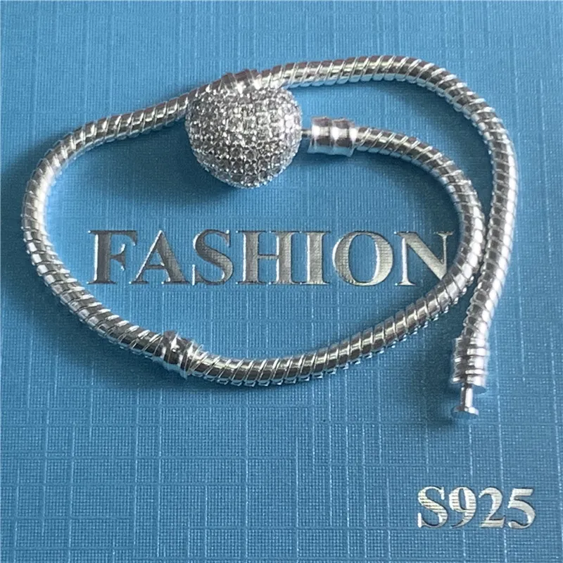 Original 925 Sterling Silver Chain Bangle Armband för Kvinnor Kärlek Hjärta Passa Pärlor DIY