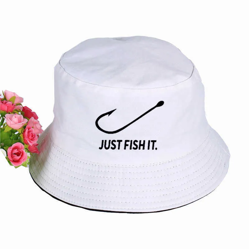 Just Fish It drôle imprimé seau chapeaux été haute qualité pêcheur chapeau femmes hommes pêcheur chapeau Snapback chapeaux Q0805