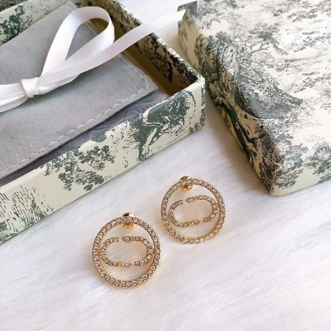 Trendy Marke Voller Strass Gold Farbe Ohrring Stud Hohe Qualität Kupfer Ohrringe Für Frauen Dame Party Luxus JewelryDesigner