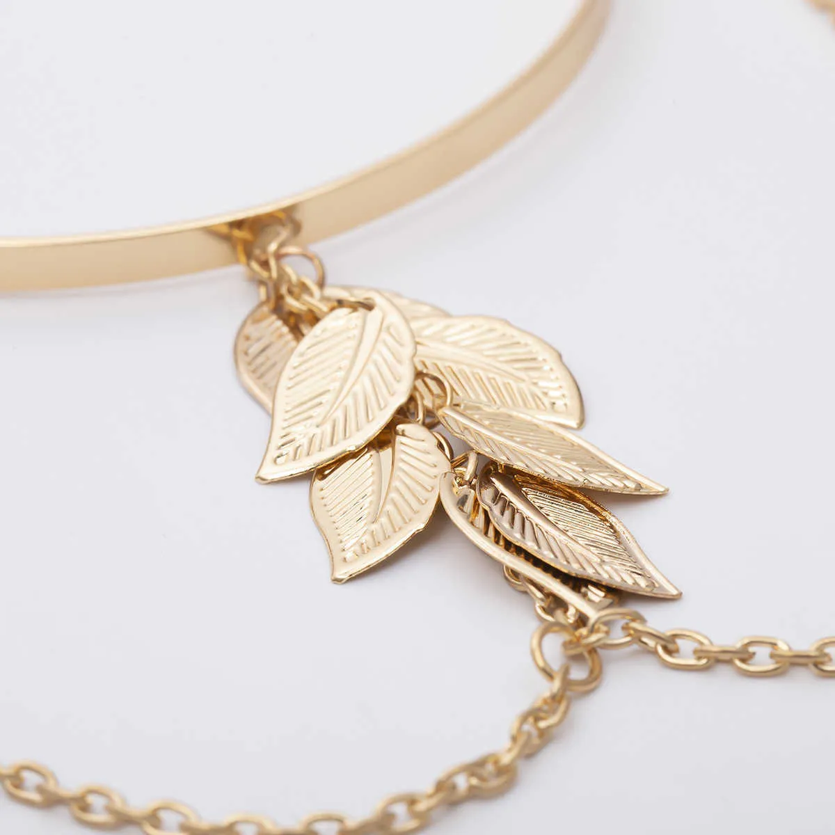 European and American Simple All-match Jewelry with Opening Geometric Leaf Tassel Chain Pendant Arm Bracelet for Female Q0719