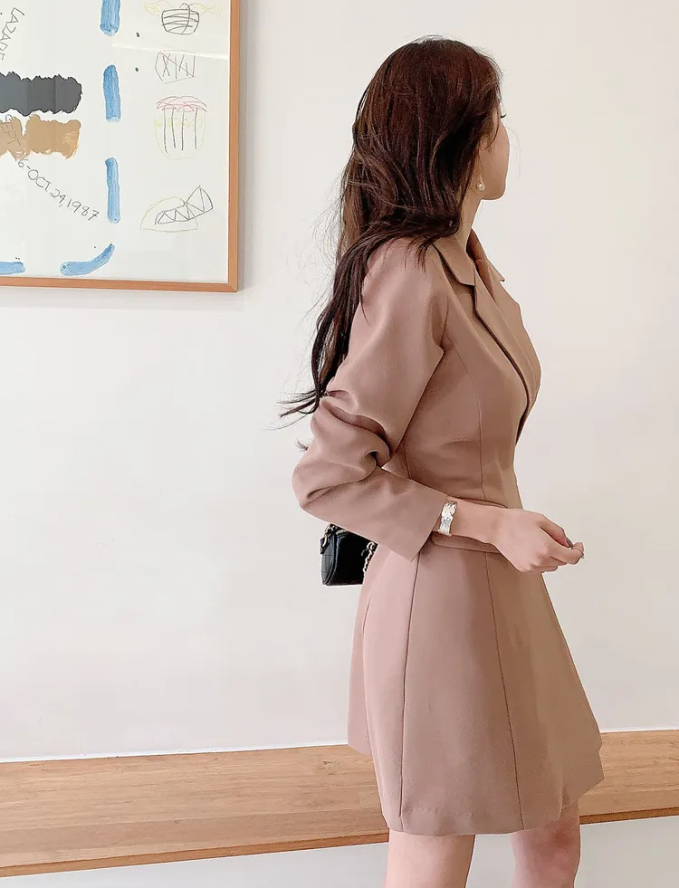 Abrigo de negocios de moda ajustado versión coreana elegante para mujer con cordones de manga larga prendas de vestir exteriores sólidas para mujer 210520