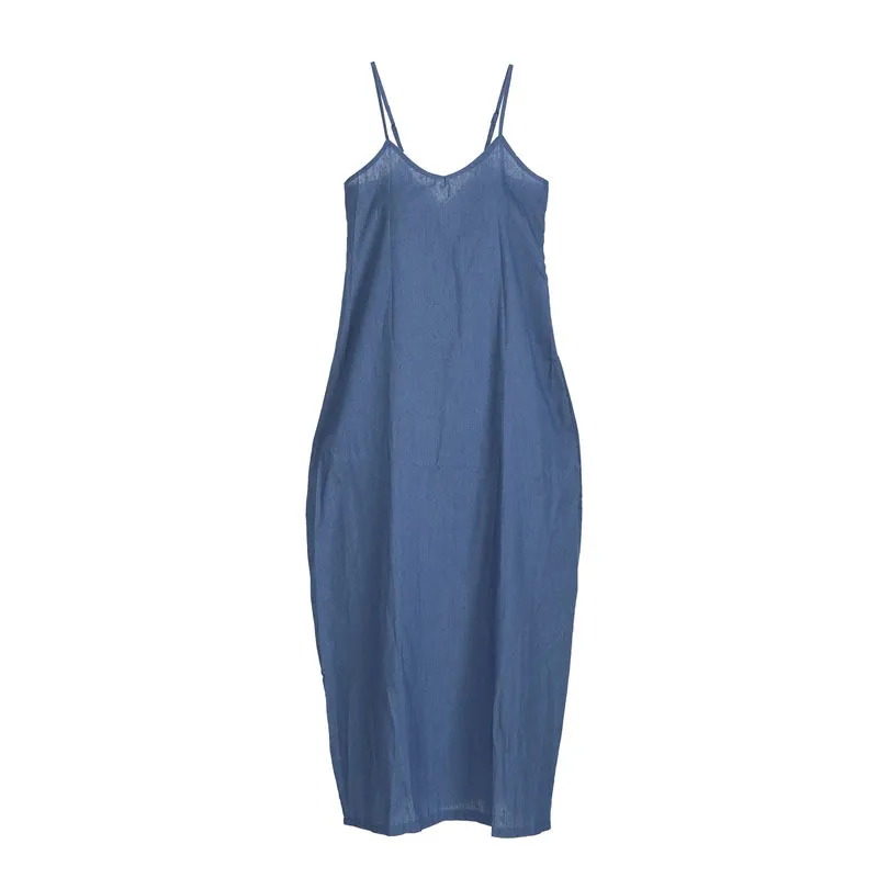 女性のドレスプラスサイズのデニムのための女性夏のファッションノースリーブの深いVネックルースセクシーな長いマキシジーンズ服210522