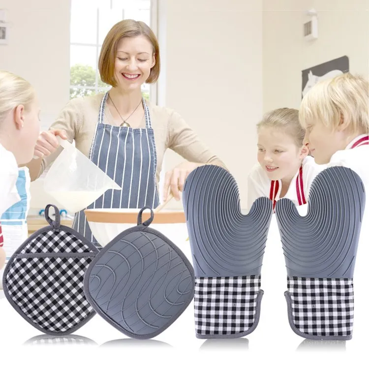 Ensembles de gants de cuisine et de porte-casseroles en silicone avec doublure matelassée, gants de cuisine résistants à la chaleur pour la cuisson, la cuisson, les grillades T2I51924